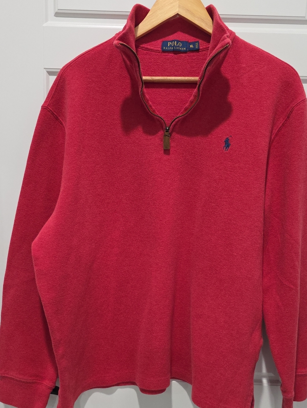 Polo by Ralph Lauren Men's Red Quarter-Zip Sweater with Navy Pony